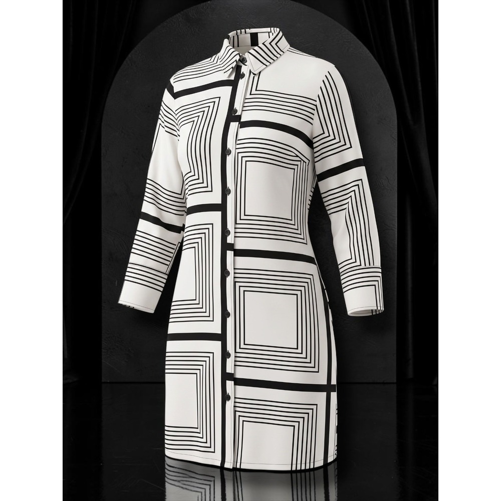 H&M Geometric Graphic Print Button Down Shirt Dress Small